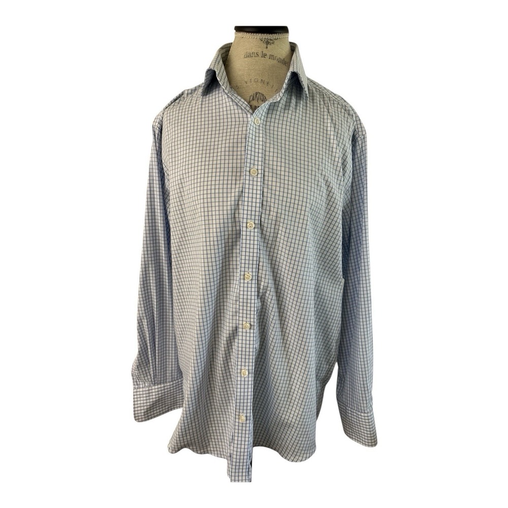 Twillory Mens Performance Shirt 16 32/33 Blue White Gingham Coolmax Safe Cotton